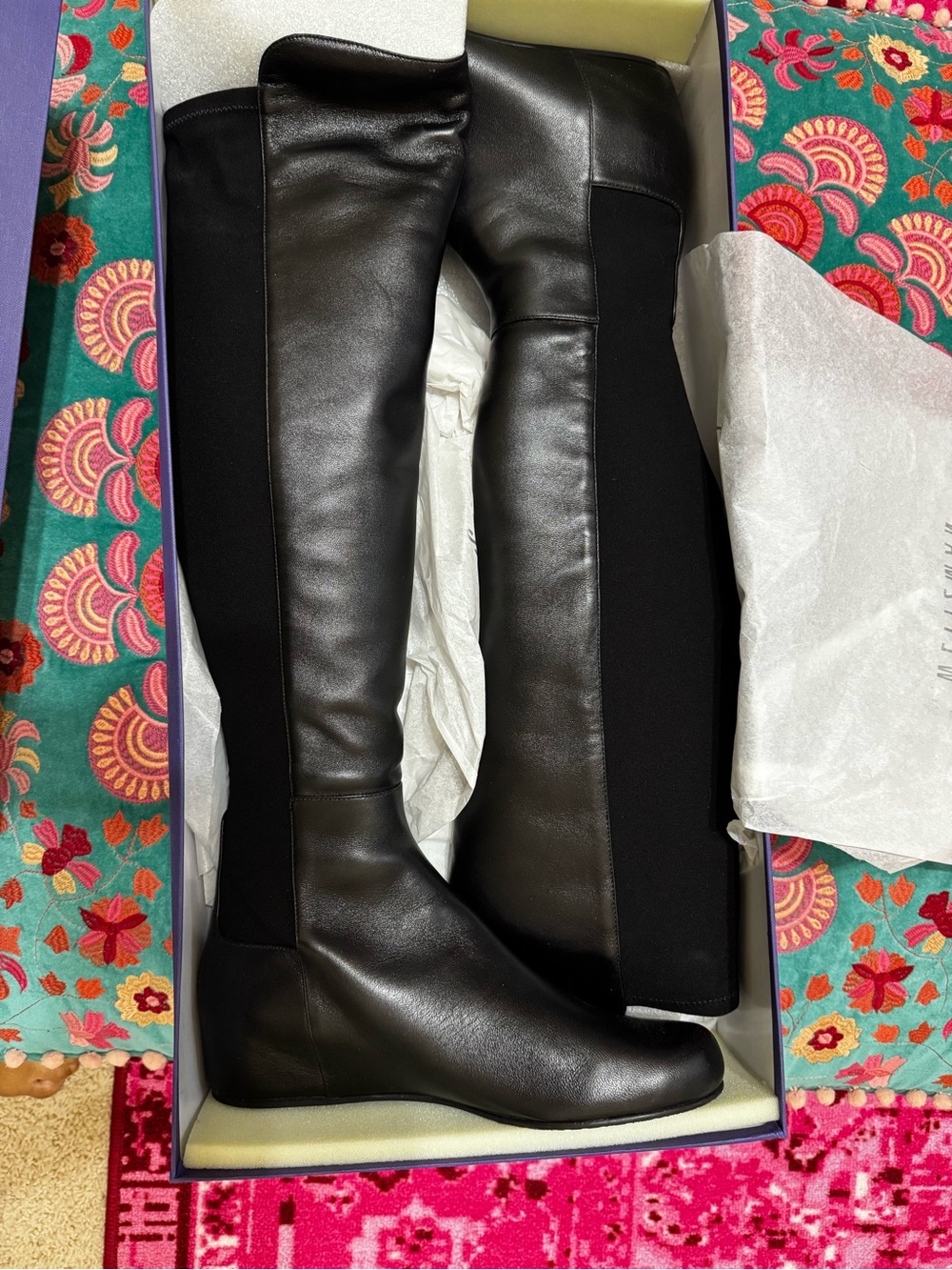 Stuart Weitzman Black Over-the-Knee Leather Stretch Boots